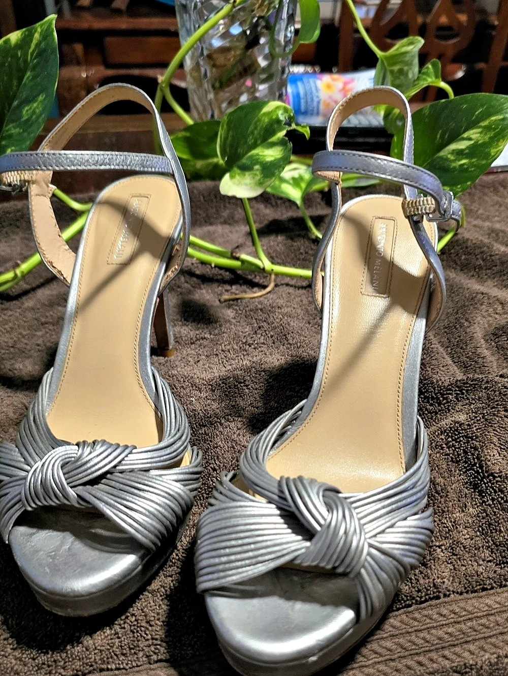 Antonio Melani Lyssa Metallic Fabric Slingback Dress Sandals Gray